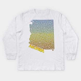 Arizona State Outline Desert Themed Maze & Labyrinth Kids Long Sleeve T-Shirt